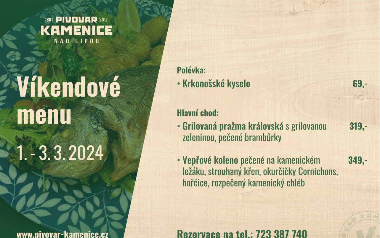 Víkendové menu 1. - 3. 3. 2024